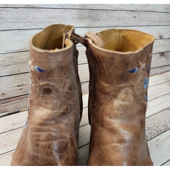Shyanne TILLIE Floral Embroidered Brown Leather Zip Western Booties Size 7.5 - Picture 8 of 16